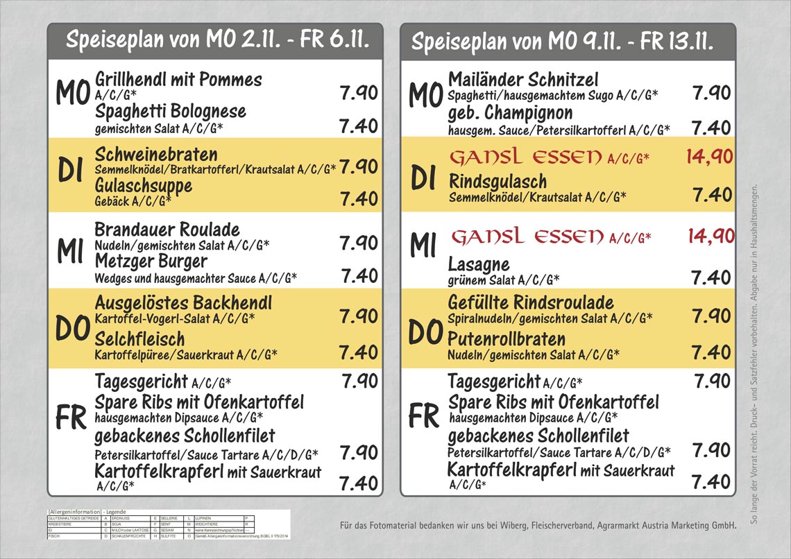 Hug Steinen Speiseplan